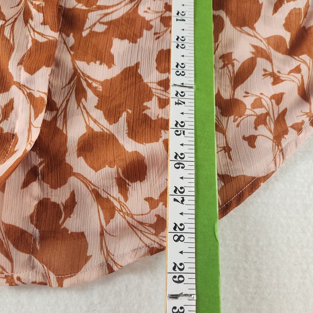 A New Day Women’s Pink & Brown Floral Button Up Blouse Sheer Size L - Picture 4 of 7